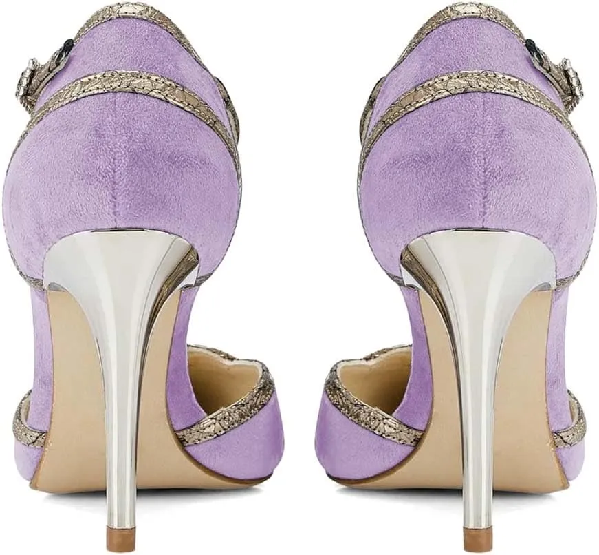 XYD Women High Heel Pumps Pointed Closed Toe Velvet D'Orsay Strappy Sandals Plated Heeled Elegant Party Evening Shoes