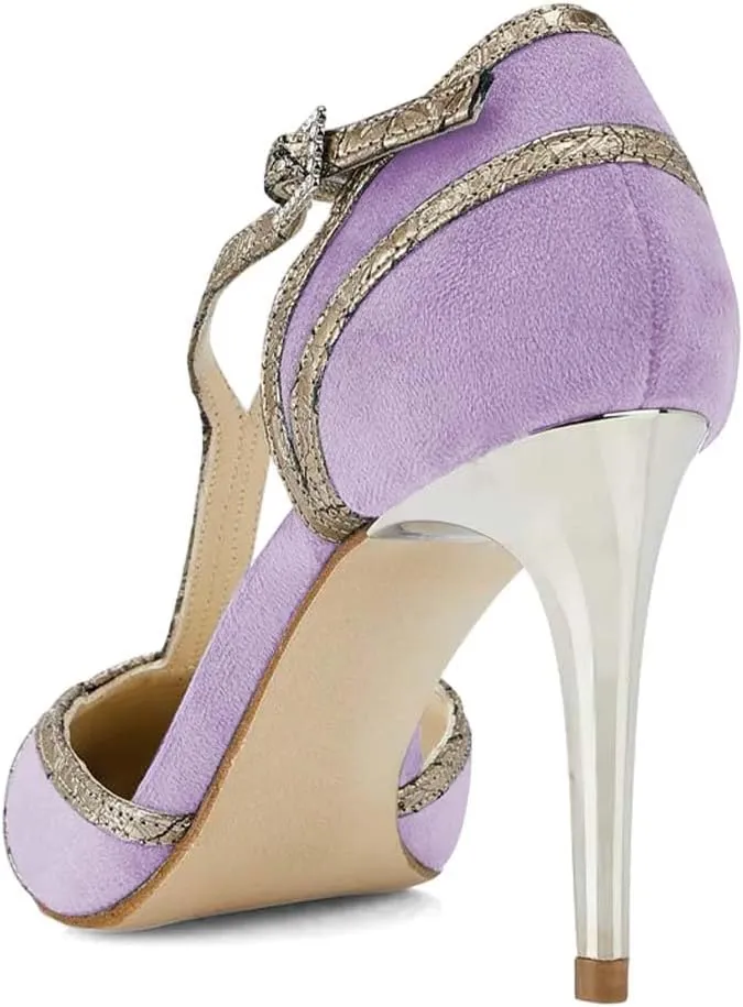 XYD Women High Heel Pumps Pointed Closed Toe Velvet D'Orsay Strappy Sandals Plated Heeled Elegant Party Evening Shoes