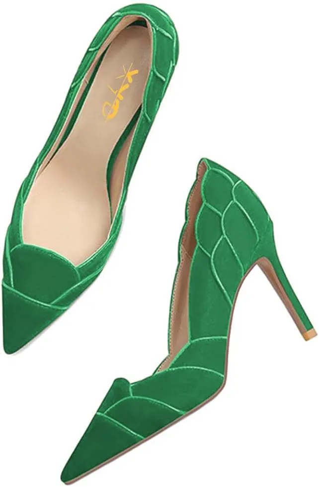 XYD Women Velvet Pumps Closed Pointed Toe High Heels Petaloid Curve Graceful Evening Stiletto Shoes