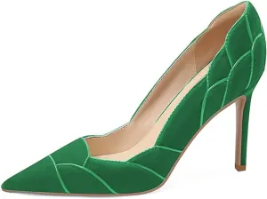 XYD Women Velvet Pumps Closed Pointed Toe High Heels Petaloid Curve Graceful Evening Stiletto Shoes