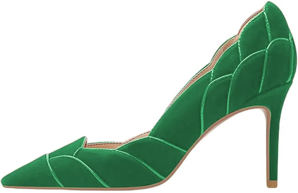 XYD Women Velvet Pumps Closed Pointed Toe High Heels Petaloid Curve Graceful Evening Stiletto Shoes
