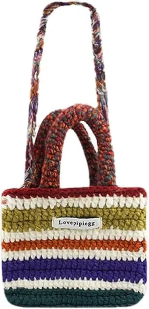Y2k Cuffed Knit Beanie Bucket Hats for Women Crochet Tote Crossbody Bags for Women Warm Fingerless Gloves