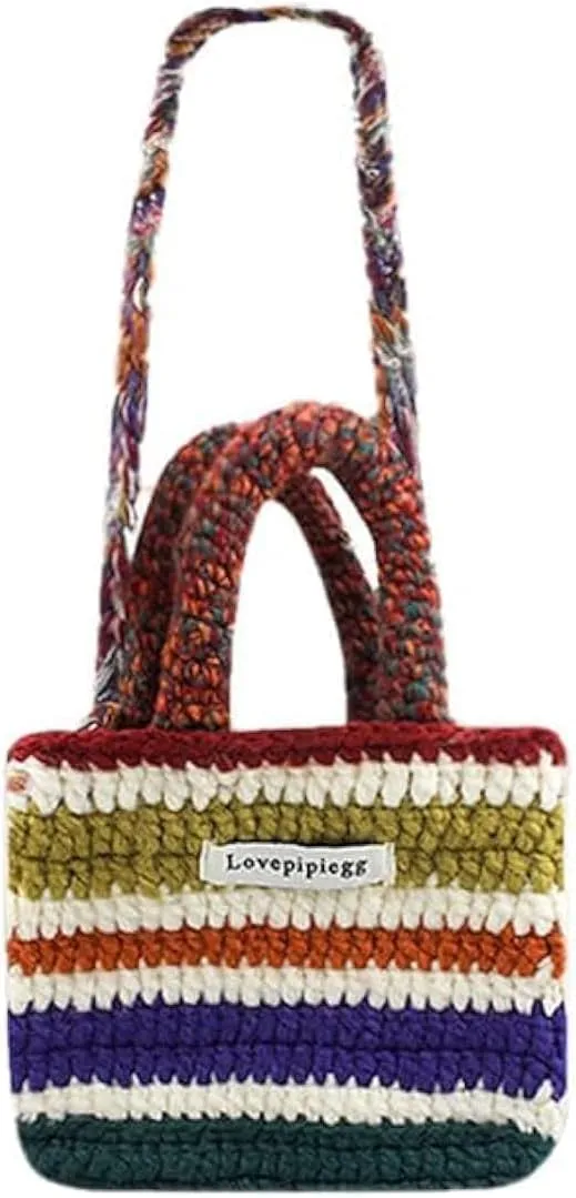 Y2k Cuffed Knit Beanie Bucket Hats for Women Crochet Tote Crossbody Bags for Women Warm Fingerless Gloves