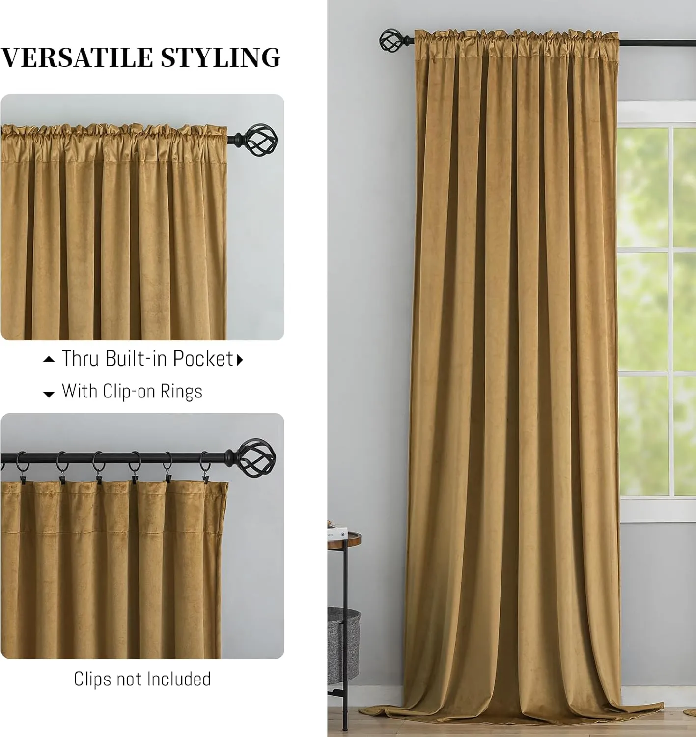 Yakamok Nursery Sunlight Velvet Curtains - Elegant Interior Decoration Large Window Blackout Velvet Drapes for Living Room, 52 x 96 Inches Long, Gold Brown, 2 Panels Rod Pocket