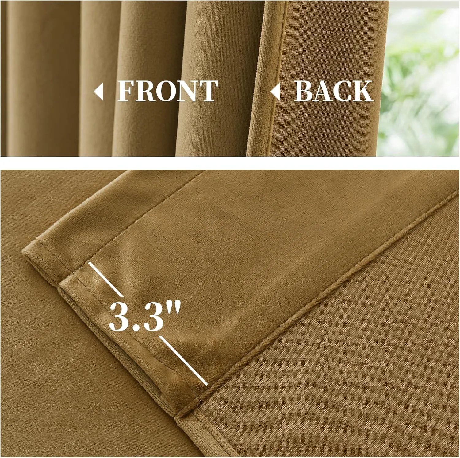 Yakamok Nursery Sunlight Velvet Curtains - Elegant Interior Decoration Large Window Blackout Velvet Drapes for Living Room, 52 x 96 Inches Long, Gold Brown, 2 Panels Rod Pocket
