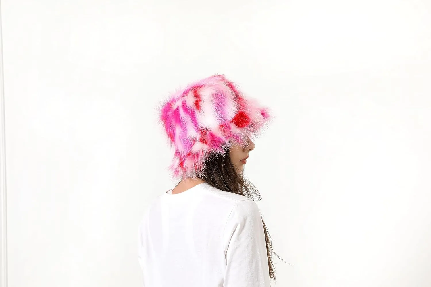 yamerbo Women Fuzzy Bucket Hat Winter Fluffy Furry Plush Faux Fur Hats Warm Plush Multicolored Bucket Hat