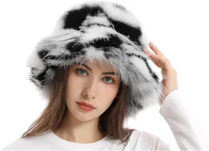 yamerbo Women Fuzzy Bucket Hat Winter Fluffy Furry Plush Faux Fur Hats Warm Plush Multicolored Bucket Hat