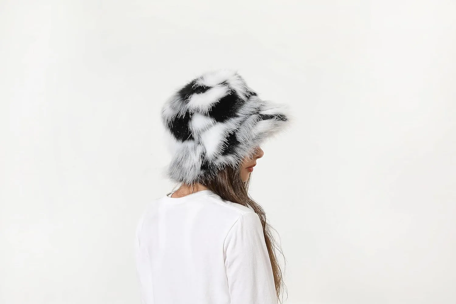 yamerbo Women Fuzzy Bucket Hat Winter Fluffy Furry Plush Faux Fur Hats Warm Plush Multicolored Bucket Hat