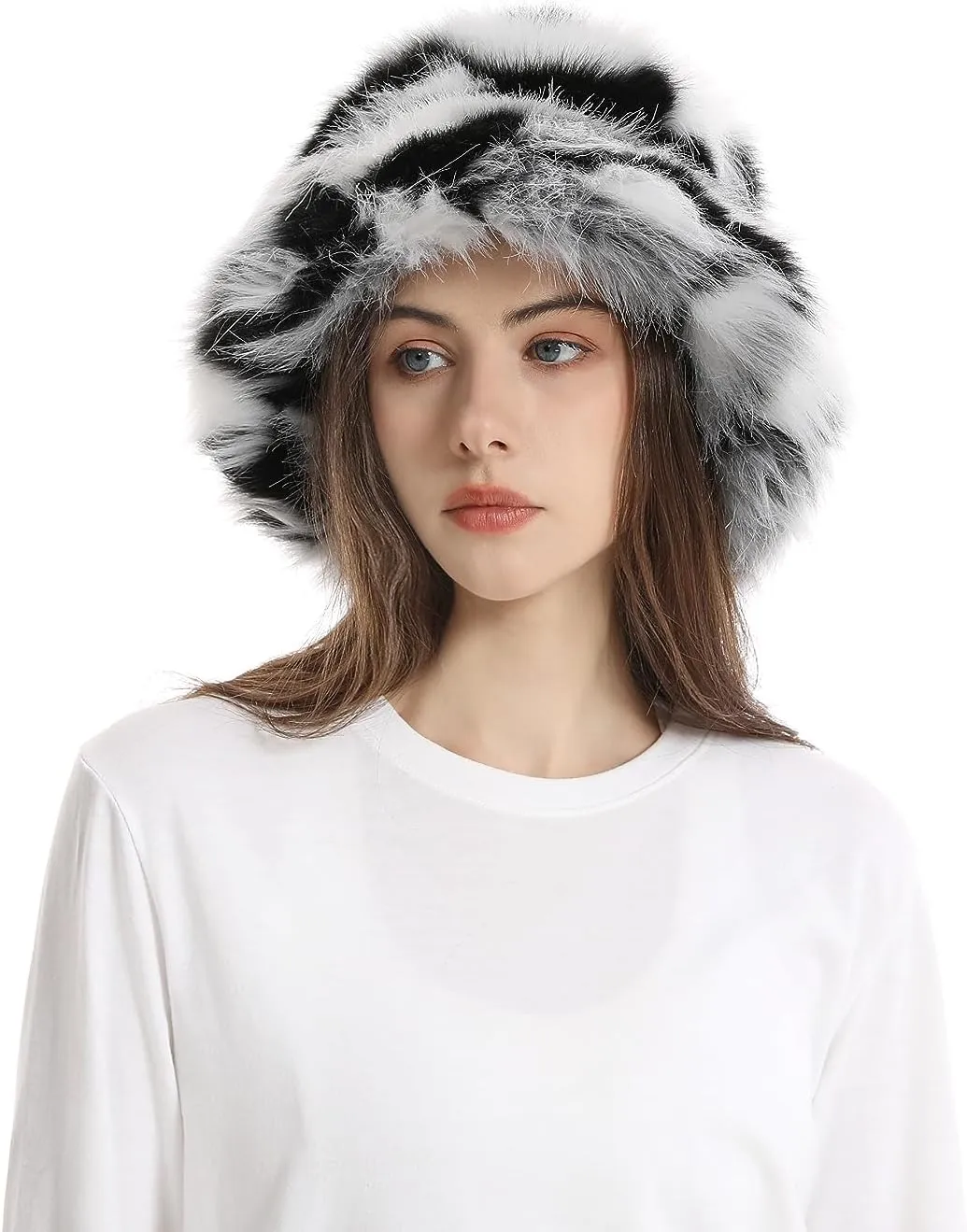 yamerbo Women Fuzzy Bucket Hat Winter Fluffy Furry Plush Faux Fur Hats Warm Plush Multicolored Bucket Hat