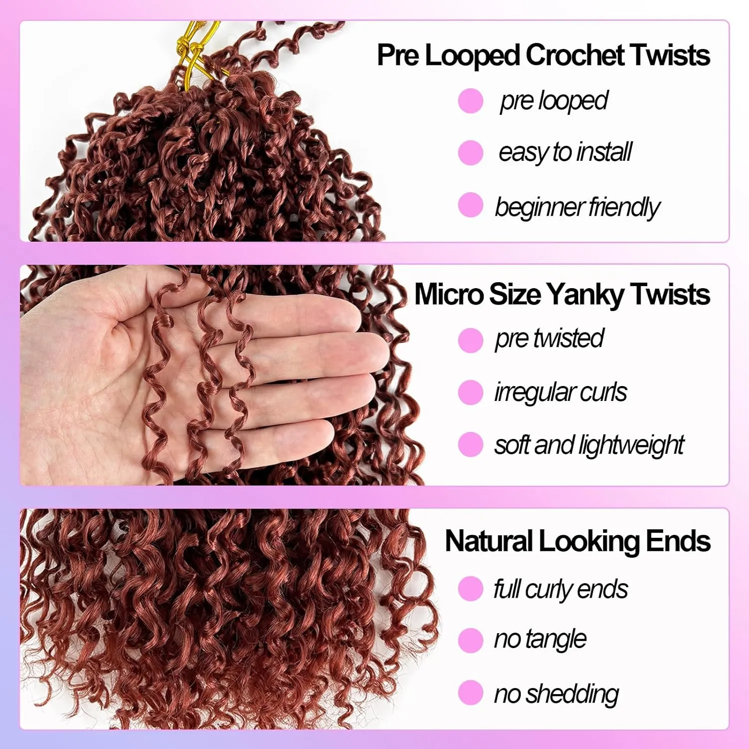 Yanky Twist Crochet Braids Hair 350 10 Inch Pre-twisted Micro Passion Twist Crochet Hair Red Copper Pre looped Mini Spring Twist Crochet Hair Synthetic Curly Crochet Hair Extensions