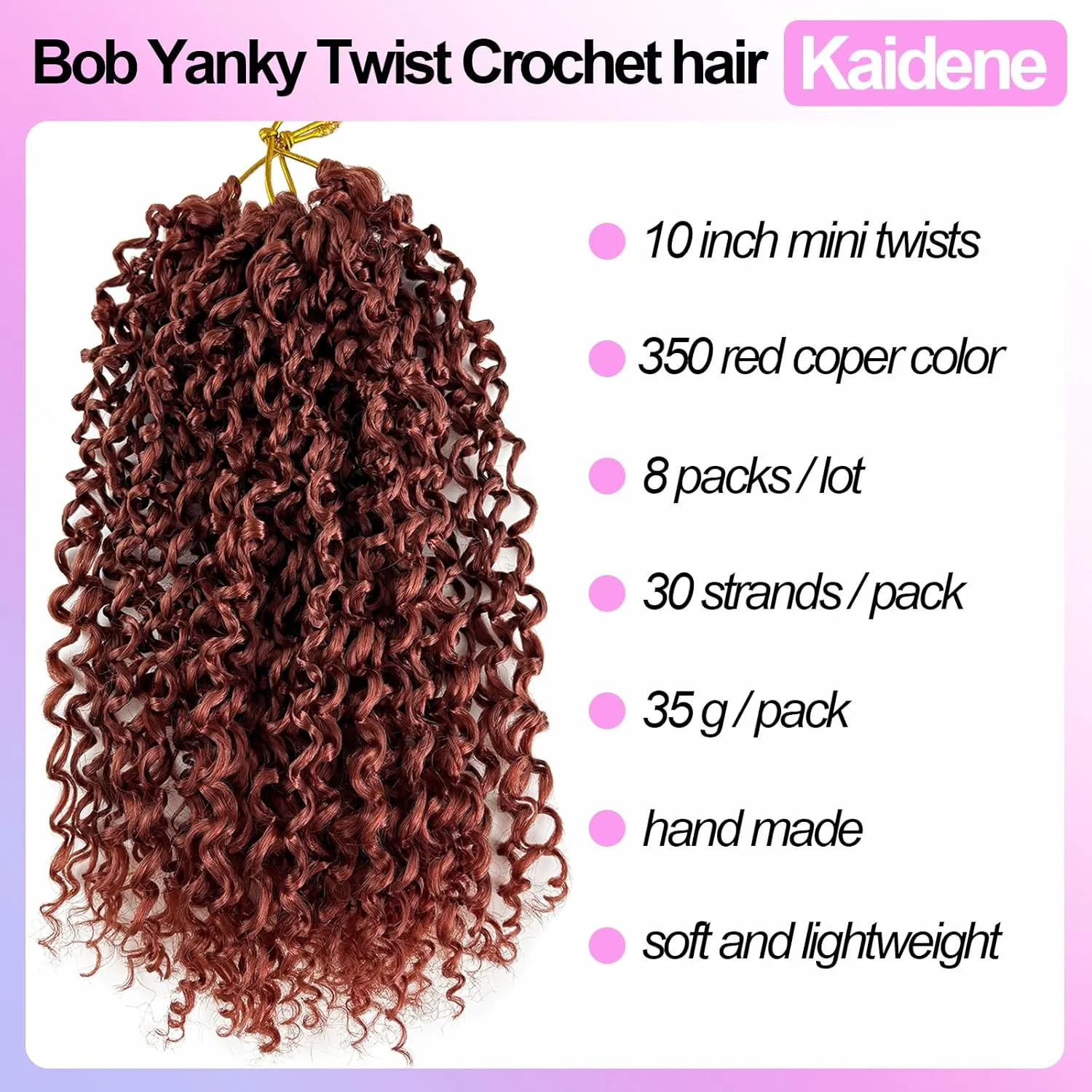 Yanky Twist Crochet Braids Hair 350 10 Inch Pre-twisted Micro Passion Twist Crochet Hair Red Copper Pre looped Mini Spring Twist Crochet Hair Synthetic Curly Crochet Hair Extensions