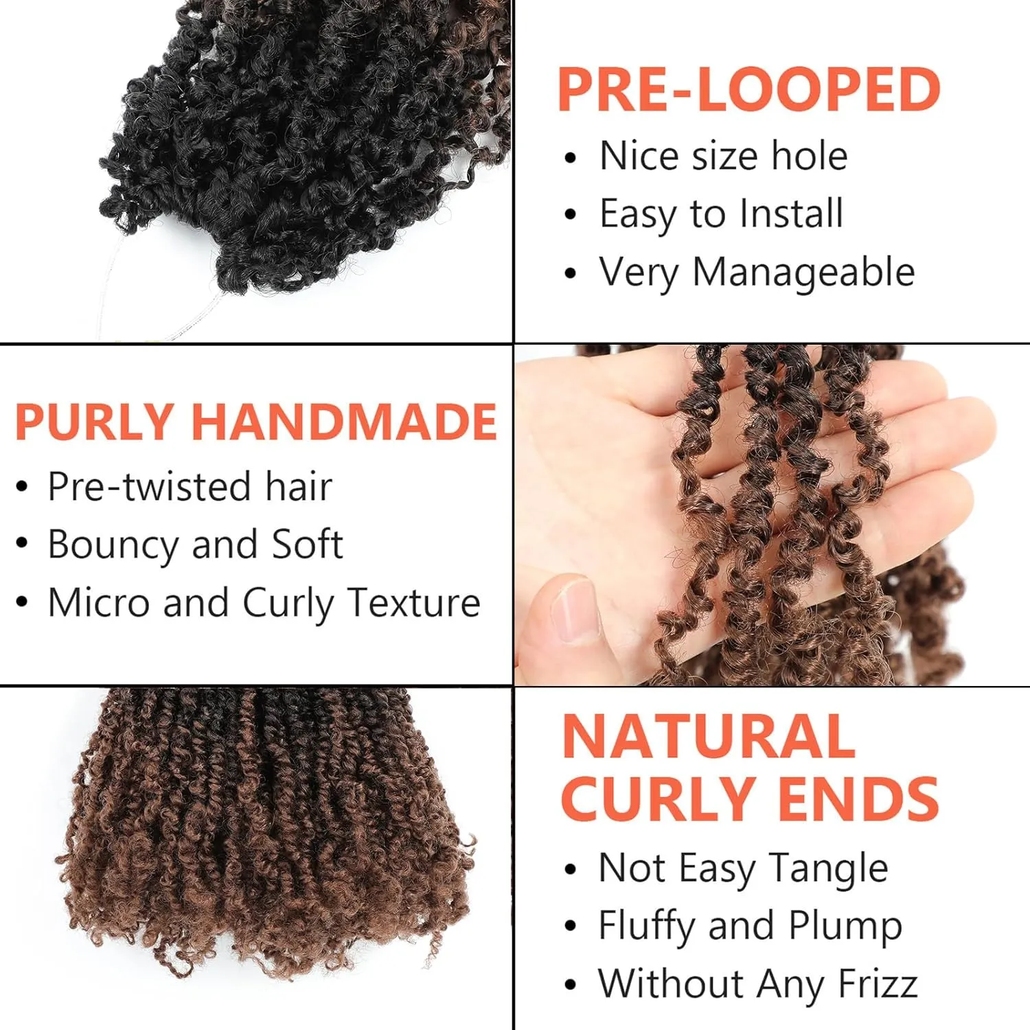 Yanky Twist Crochet Hair 12 Inch 8 Packs Yanky Passion Twist Hair Bohemian Yanky Twists Crochet Hair Pre Looped Pre-twisted Fluffy Mini Twist(1B/30)