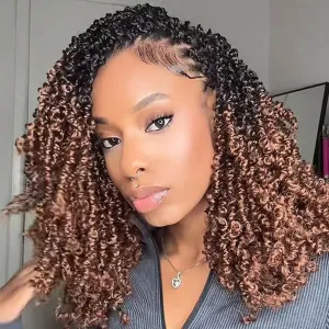 Yanky Twist Crochet Hair 12 Inch 8 Packs Yanky Passion Twist Hair Bohemian Yanky Twists Crochet Hair Pre Looped Pre-twisted Fluffy Mini Twist(1B/30)