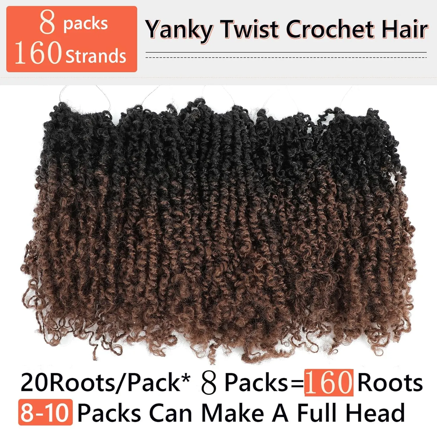 Yanky Twist Crochet Hair 12 Inch 8 Packs Yanky Passion Twist Hair Bohemian Yanky Twists Crochet Hair Pre Looped Pre-twisted Fluffy Mini Twist(1B/30)