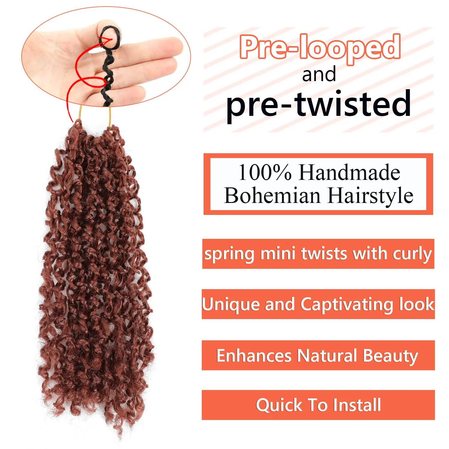 Yanky Twist Crochet Hair - 8 Inch 10 Packs Yanky Passion Twist Hair 3x Bohemian Yanky Twists Pre-twisted Fluffy Mini Twist Crochet Hair Crochet Braiding Hair (350)