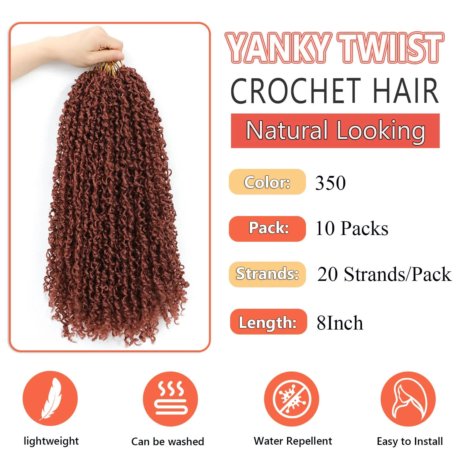 Yanky Twist Crochet Hair - 8 Inch 10 Packs Yanky Passion Twist Hair 3x Bohemian Yanky Twists Pre-twisted Fluffy Mini Twist Crochet Hair Crochet Braiding Hair (350)