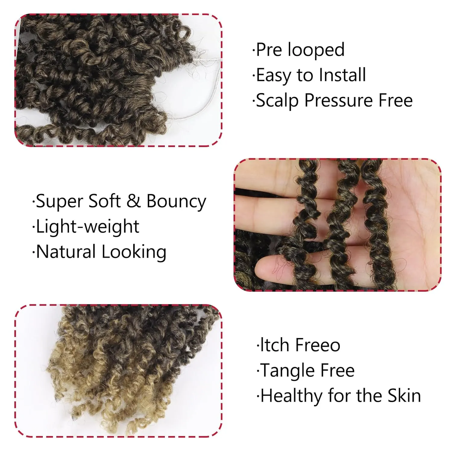 Yanky Twist Crochet Hair, PILLUGER Yaki Twists Hair Micro Spring Twist Braids,9 Packs Pre-looped passion Twist Brown Senegalese With Curls Crochet Synthetic Hair Extensions(T27)