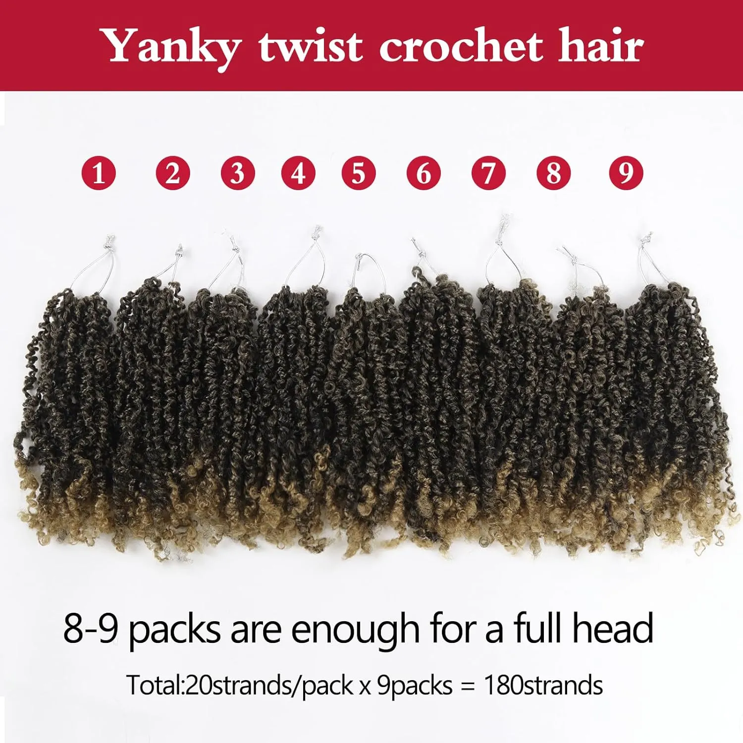 Yanky Twist Crochet Hair, PILLUGER Yaki Twists Hair Micro Spring Twist Braids,9 Packs Pre-looped passion Twist Brown Senegalese With Curls Crochet Synthetic Hair Extensions(T27)