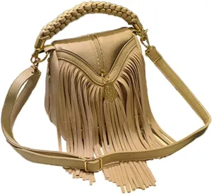 YAQUNICER Women Vintage Tassel Crossbody Bag Weave Handbag Small Purse Bucket Bags