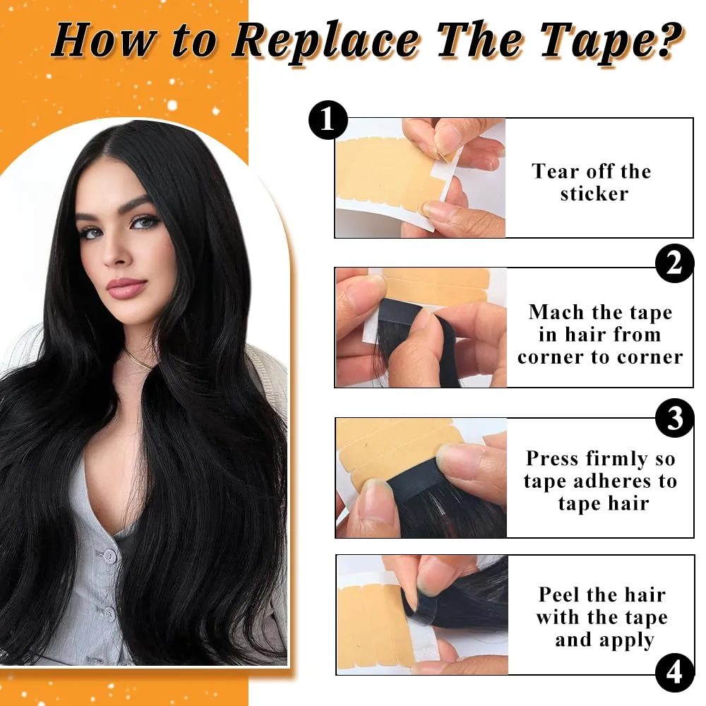 YDDM Tape in Hair Extensions Human Hair Jet Black, 14 Inch 20pcs 100% Remy Human Hair for Women Invisible Seamless Tape in Hair Extensions(1#,14 Inch)