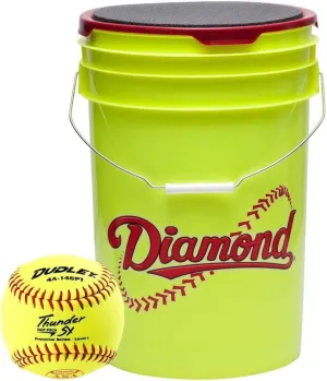 Yellow Diamond Sports 6-Gallon Ball Bucket with 18 Dudley 10 inch Thunder SY Level 1 Youth Girls Fastpitch Softballs