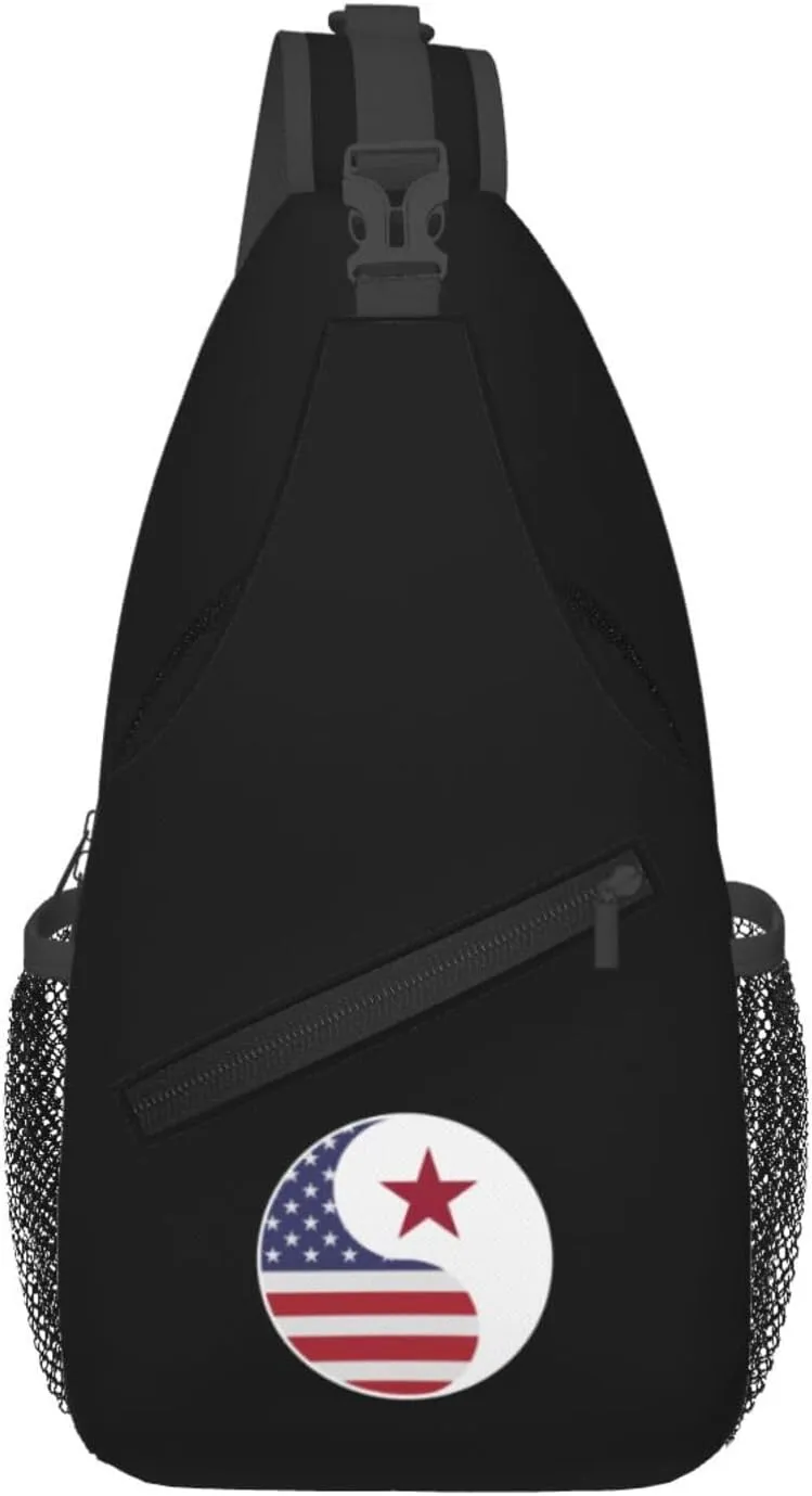Yin Yang Flag Combination Of America And California Crossbody Bags For Women Men Chest Backpack Gym Shoulder Bag Travel Outdoor Sports Casual Crossbody Bags