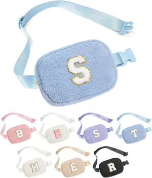 YOOLIFE Birthday Gifts for Women Daughter Sister Friends Mom Girlfriend Aunt Niece, Fleece Belt Bag Initial Fanny Pack Crossbody Bag, Blue S