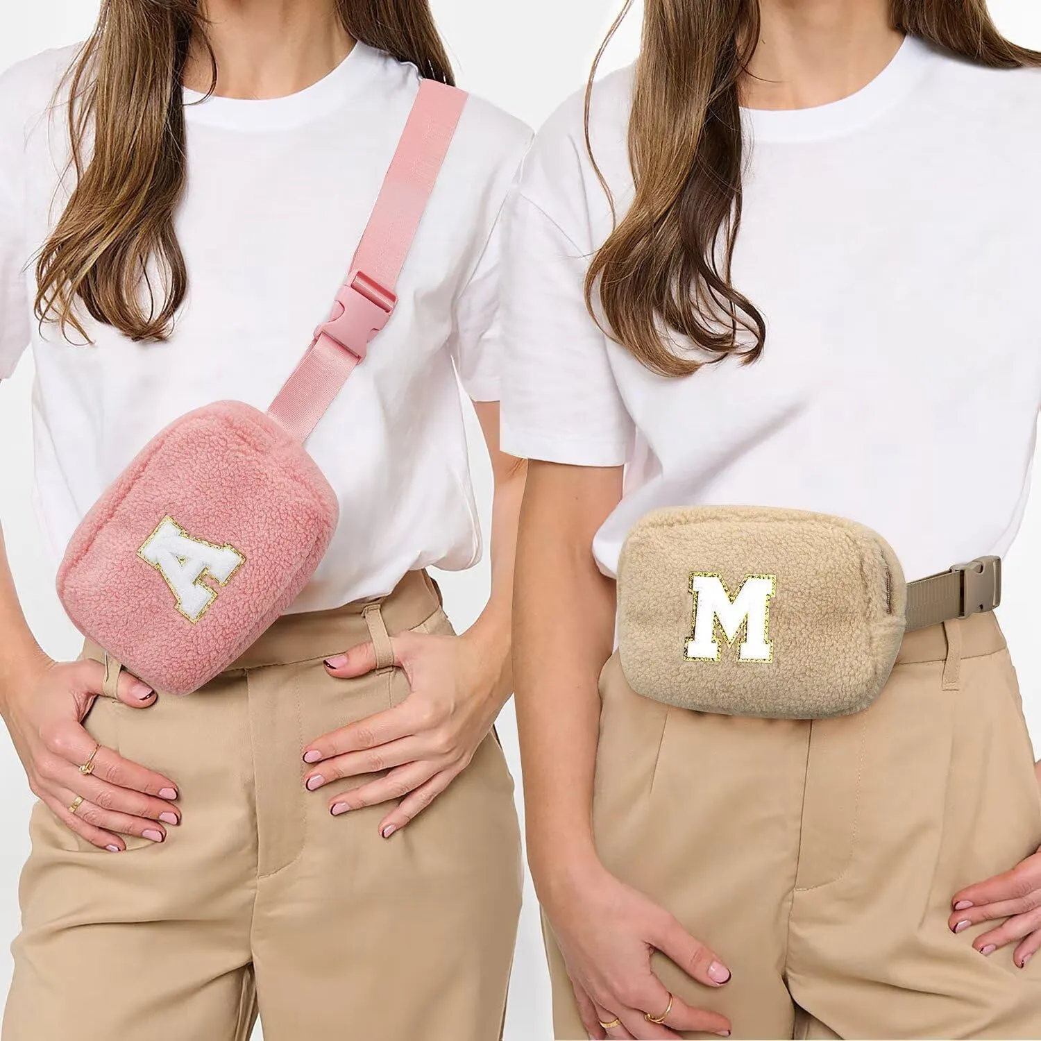 YOOLIFE Bridesmaid Gifts - Bridesmaid Proposal Gift Wedding Day, Bridal Shower Gifts, Maid of Honor Gifts, Bachelorette Party Decorations Favors, Fleece Belt Bag Initial Crossbody Bag, Pink Y