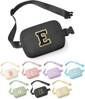 YOOLIFE Dad Gifts for Father Day - Gifts for Step Dad Bonus Dad Husband Him, Initial Belt Bag Black Crossbody Bags Fanny Pack for Men Travel Gifts for Men E, Small