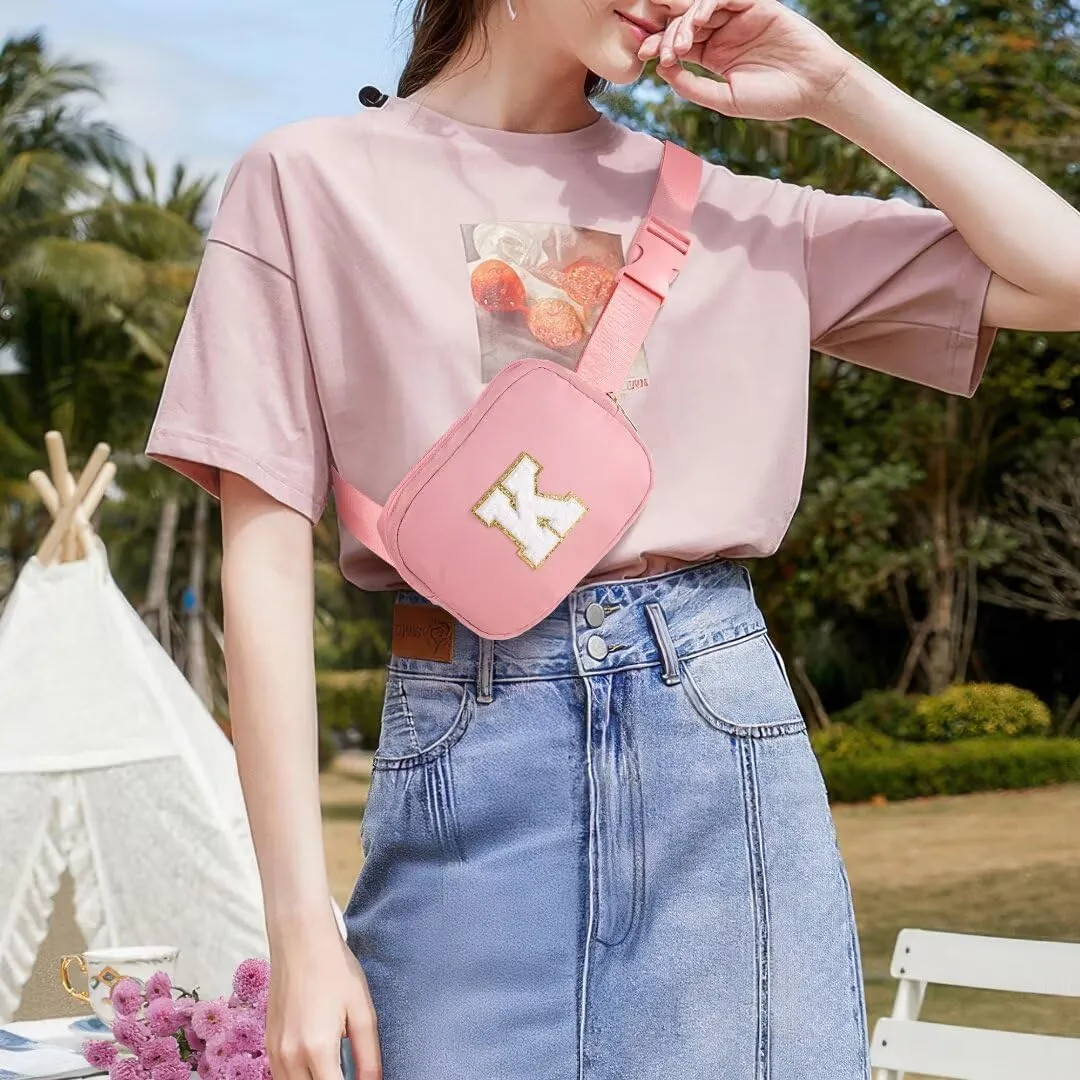 YOOLIFE Initial Belt Bag - Crossbody Bags Women - Fanny Packs for Women Cross Body Bag Pink Small Waist Packs Travel Everywhere Belt Bag Monogram Crossbody Bag M