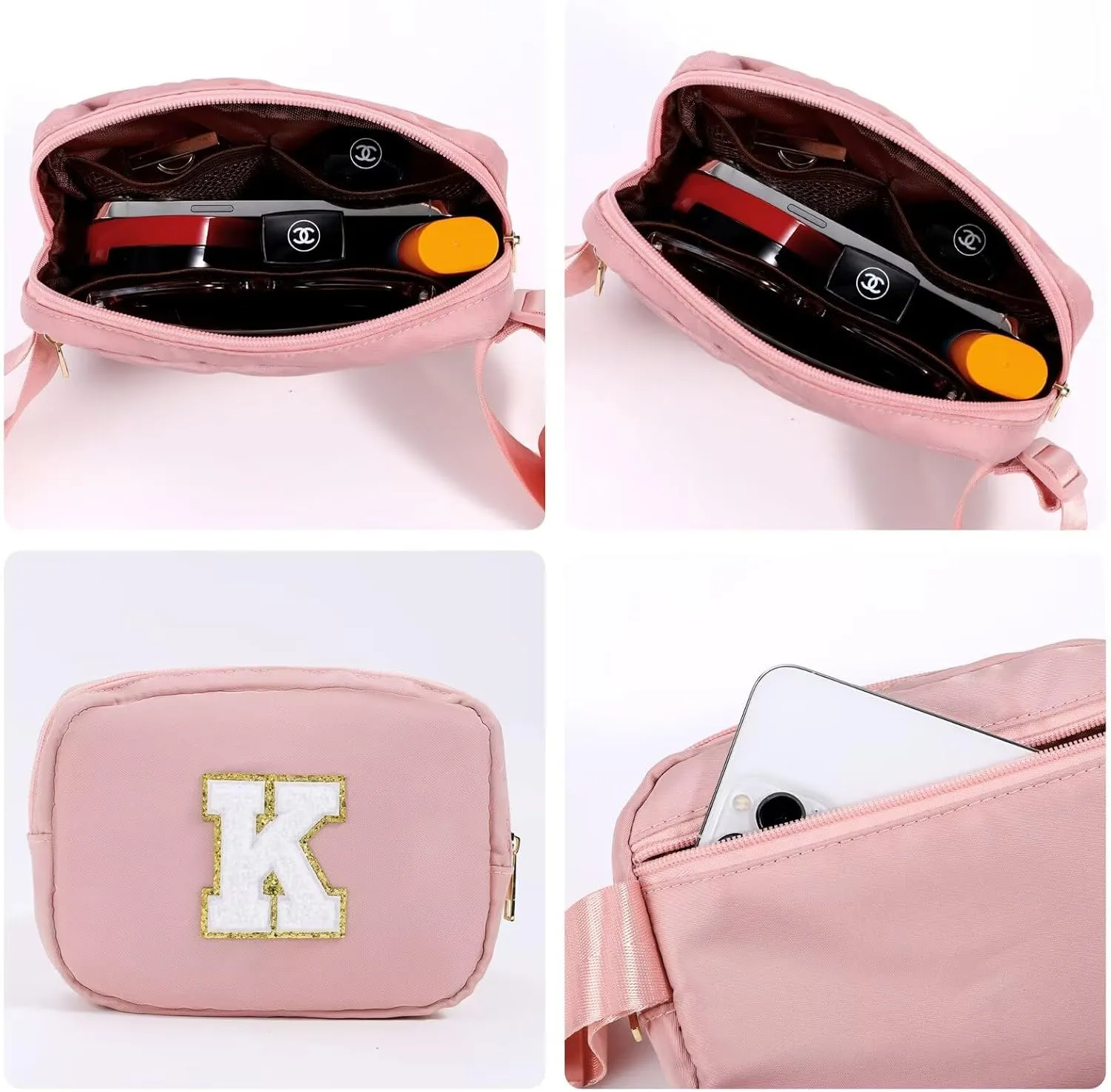 YOOLIFE Initial Belt Bag - Crossbody Bags Women - Fanny Packs for Women Cross Body Bag Pink Small Waist Packs Travel Everywhere Belt Bag Monogram Crossbody Bag M
