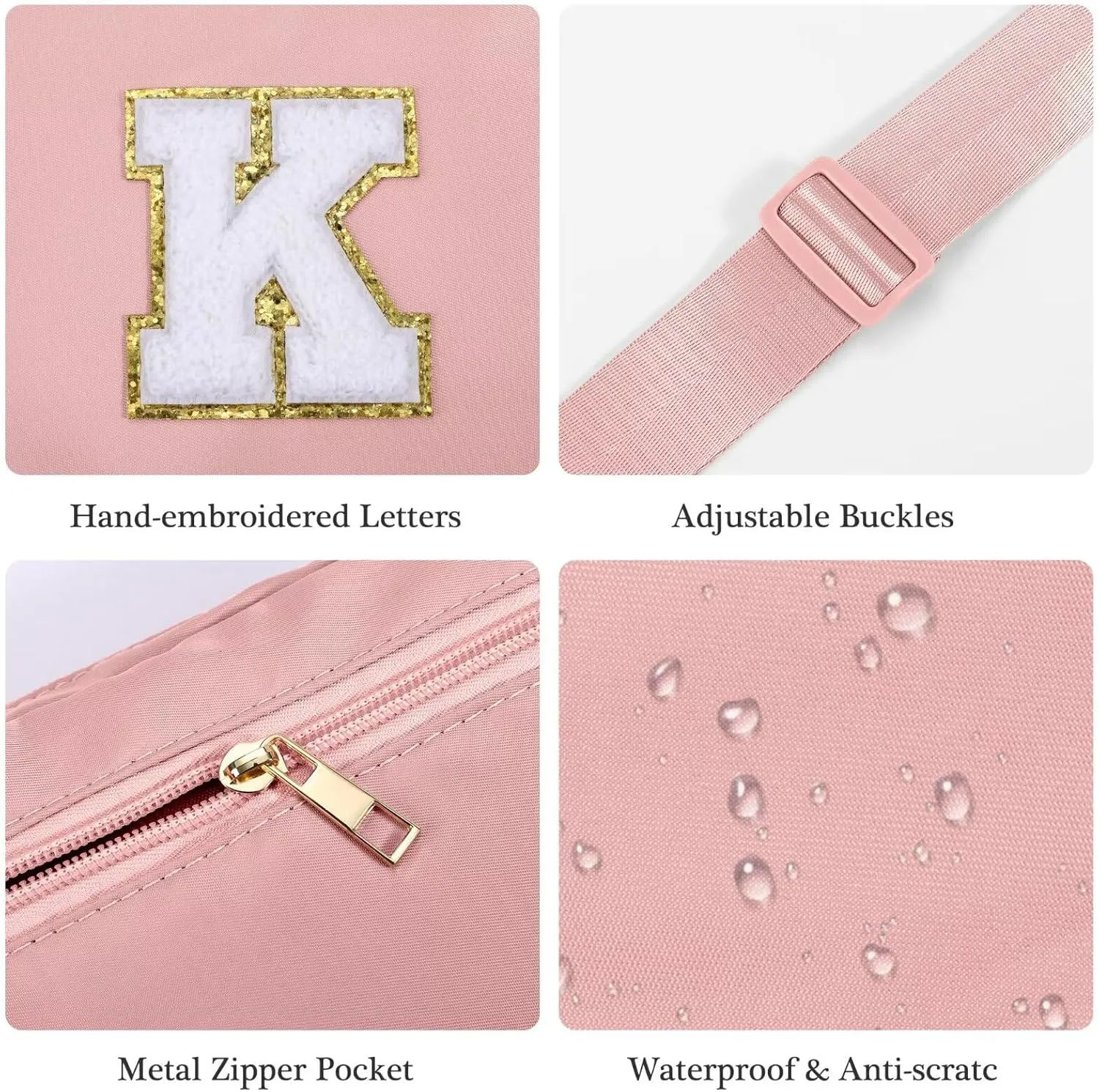 YOOLIFE Initial Belt Bag - Crossbody Bags Women - Fanny Packs for Women Cross Body Bag Pink Small Waist Packs Travel Everywhere Belt Bag Monogram Crossbody Bag M