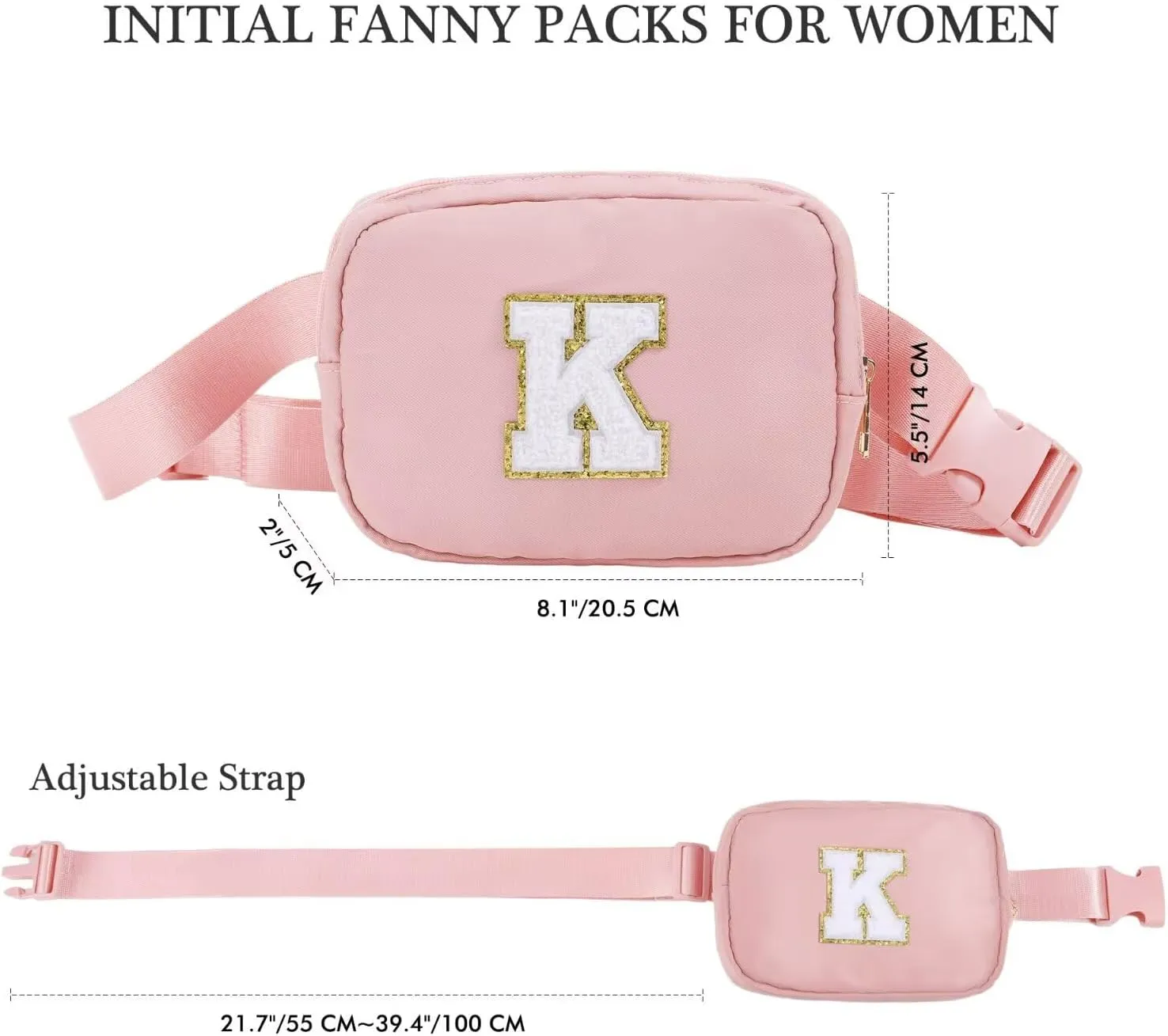 YOOLIFE Initial Belt Bag - Crossbody Bags Women - Fanny Packs for Women Cross Body Bag Pink Small Waist Packs Travel Everywhere Belt Bag Monogram Crossbody Bag M