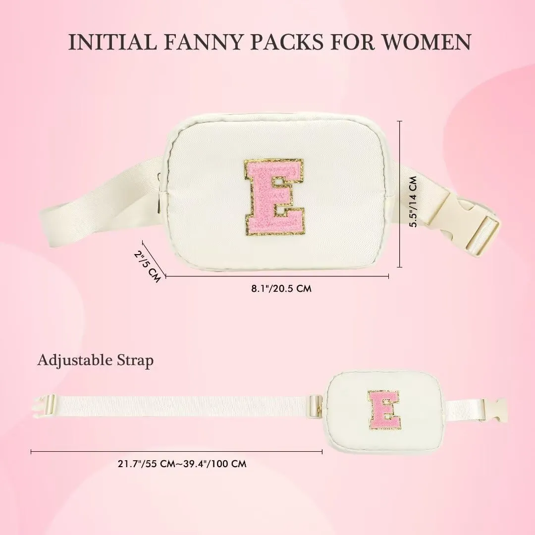 YOOLIFE Initial Belt Bag - Fanny Pack Crossbody Bags for Women, White Cross Body Bag Waist Pack for Women Everywhere Belt Bag Monogrammed Crossbody Bag, Letter M