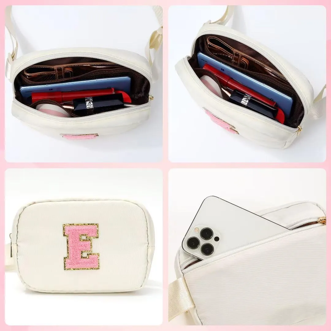 YOOLIFE Initial Belt Bag - Fanny Pack Crossbody Bags for Women, White Cross Body Bag Waist Pack for Women Everywhere Belt Bag Monogrammed Crossbody Bag, Letter M