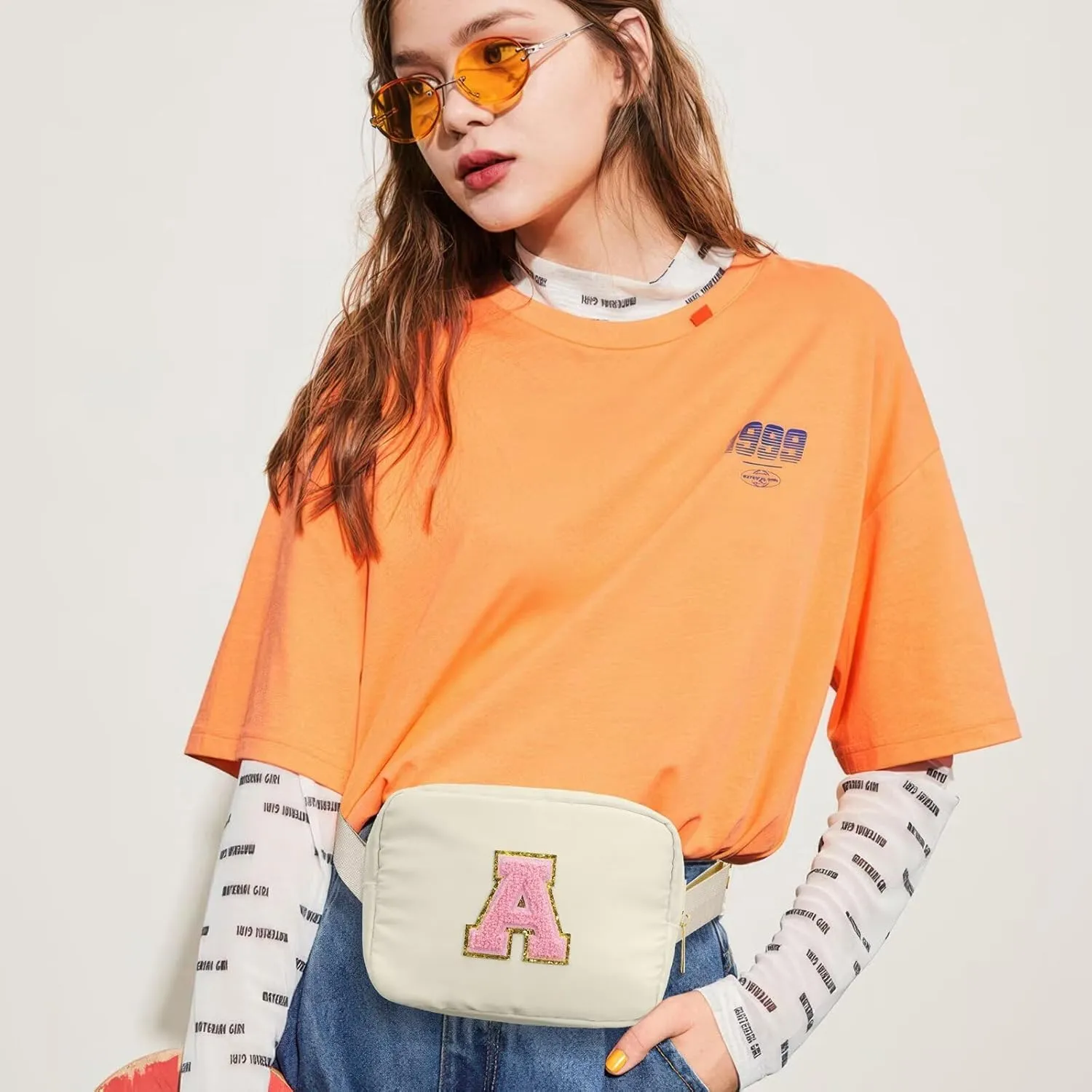 YOOLIFE Initial Belt Bag - Fanny Pack Crossbody Bags for Women, White Cross Body Bag Waist Pack for Women Everywhere Belt Bag Monogrammed Crossbody Bag, Letter M