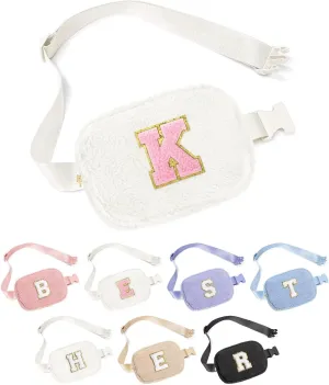 YOOLIFE Initial Crossbody Bag Belt Bag Fanny Pack for Girls - Monogrammed Fanny Pack Belt Bag Purse for Teen Girls Kids, Gifts for Girls Teen Daughter Sister, White K