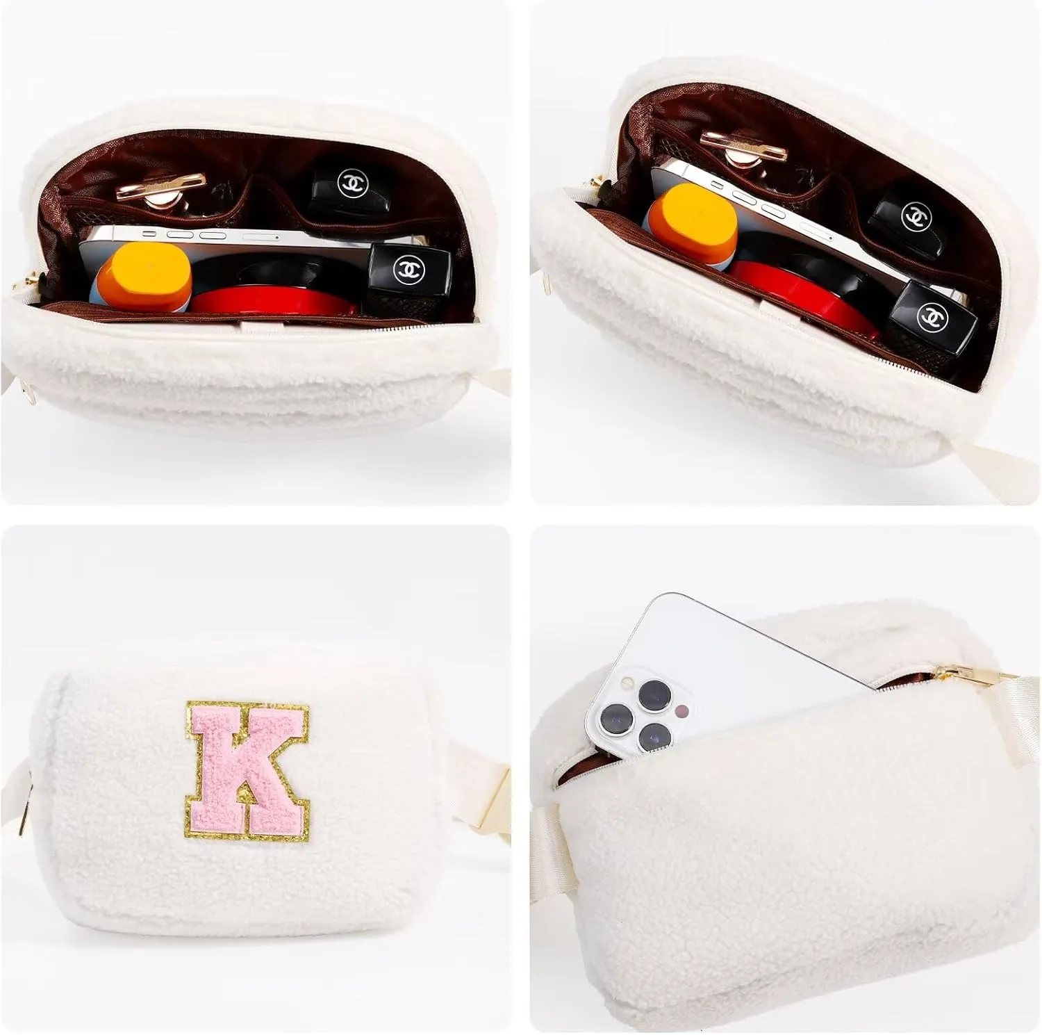 YOOLIFE Initial Crossbody Bag Belt Bag Fanny Pack for Girls - Monogrammed Fanny Pack Belt Bag Purse for Teen Girls Kids, Gifts for Girls Teen Daughter Sister, White K