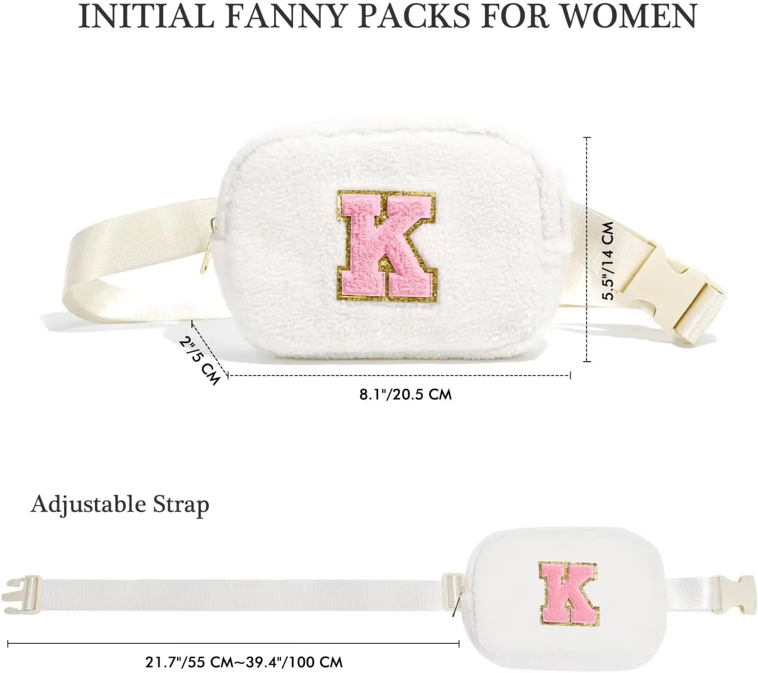 YOOLIFE Initial Crossbody Bag Belt Bag Fanny Pack for Girls - Monogrammed Fanny Pack Belt Bag Purse for Teen Girls Kids, Gifts for Girls Teen Daughter Sister, White K