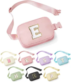 YOOLIFE Personalized Gift - Crossbody Bag for Women, Initial Belt Bag in Pink; Perfect Travel/Fanny Pack Gift for Women