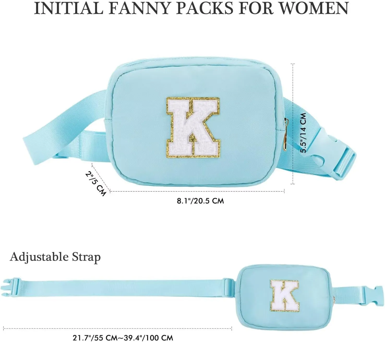 YOOLIFE Personalized Gifts - Crossbody Bag for Women, Initial Blue Belt Fanny Pack Travel Gift