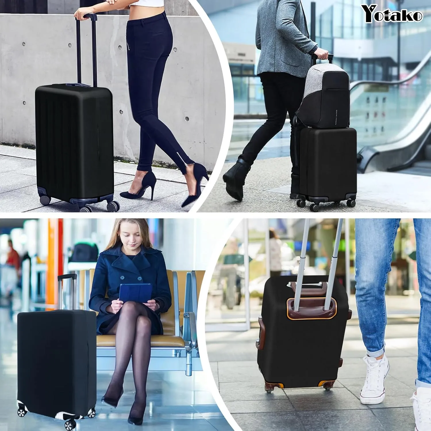 Yotako Luggage Cover,Thicker Luggage Protector Elastic Suitcase Cover Protector, Travel Anti Scratch Fits 18-32 Inch Suitcase Travel Accessories (20“, Black)