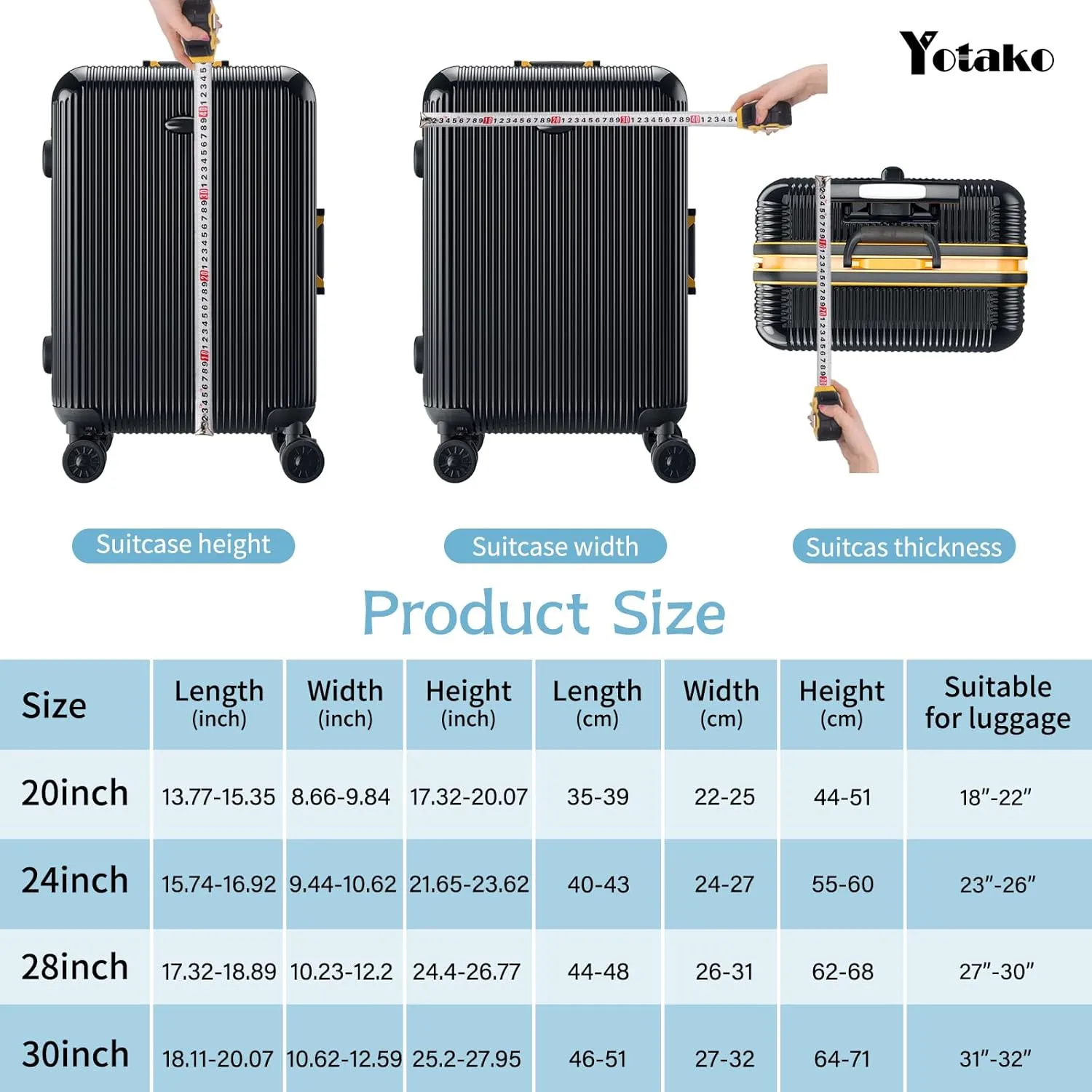 Yotako Luggage Cover,Thicker Luggage Protector Elastic Suitcase Cover Protector, Travel Anti Scratch Fits 18-32 Inch Suitcase Travel Accessories (20“, Black)