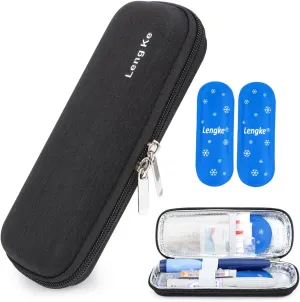 YOUSHARES Insulin Travel Pen Case with 2 Travel Ice Packs - Small EVA Diabetic Travel Case Portable Cooling Bag for Medication Cooling Insulation, Epi Pen Carrying Bag (Black)