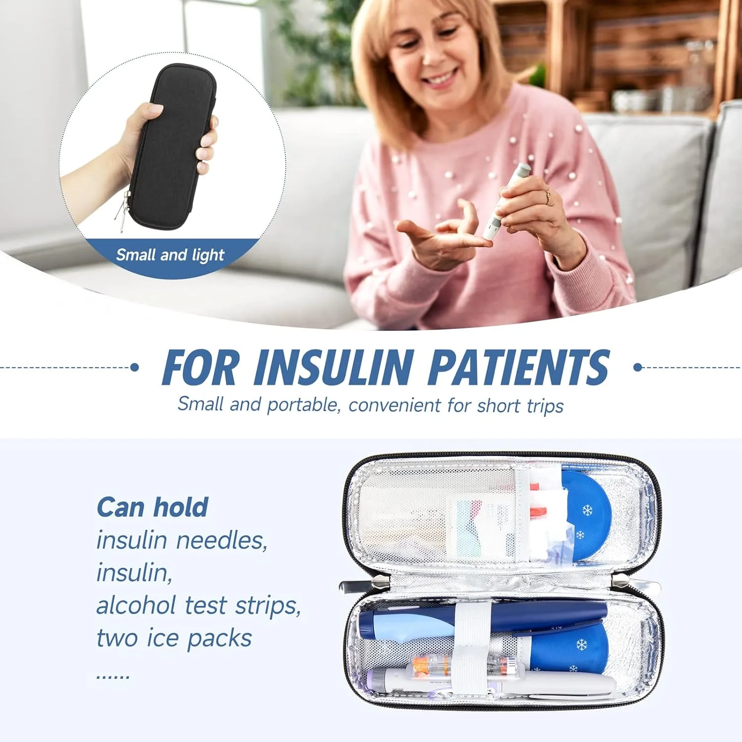 YOUSHARES Insulin Travel Pen Case with 2 Travel Ice Packs - Small EVA Diabetic Travel Case Portable Cooling Bag for Medication Cooling Insulation, Epi Pen Carrying Bag (Black)