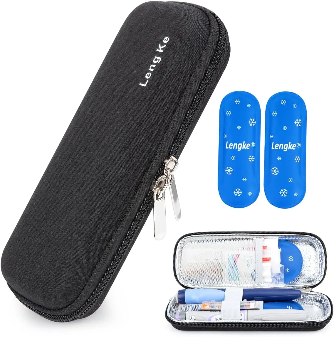 YOUSHARES Insulin Travel Pen Case with 2 Travel Ice Packs - Small EVA Diabetic Travel Case Portable Cooling Bag for Medication Cooling Insulation, Epi Pen Carrying Bag (Black)