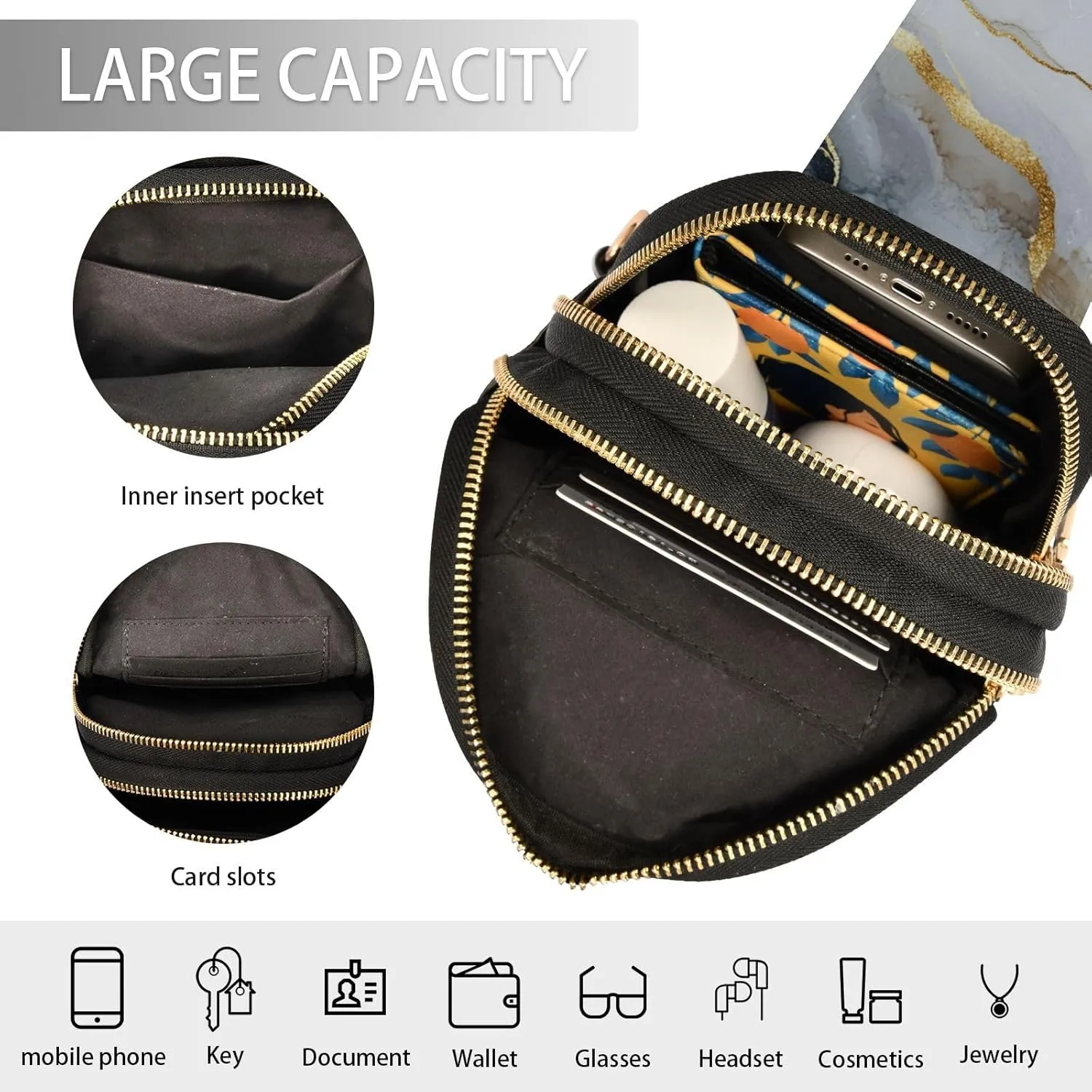 Yuiboo Trendy Marble Silver White Small Crossbody Bag Anti-Theft Bag for Women Crossbody for Travel
