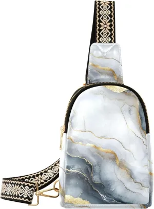 Yuiboo Trendy Marble Silver White Small Crossbody Bag Anti-Theft Bag for Women Crossbody for Travel