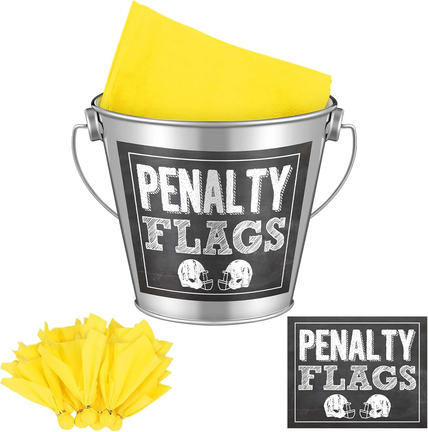 Yungyan Football Party Supplies 50 Pcs Yellow Napkins, Silver Bucket, Penalty Flag Sticker for Football Tailgate Party Decor