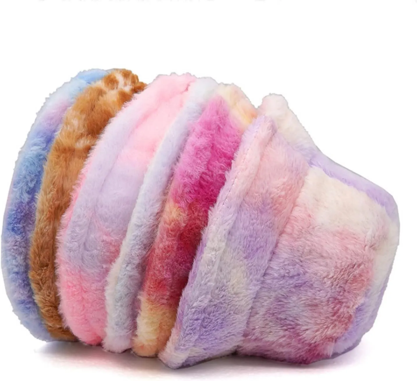 ZGMYC Women Girls Tie Dye Faux Fur Warm Bucket Hat Fuzzy Rainbow Winter Fisherman Cap